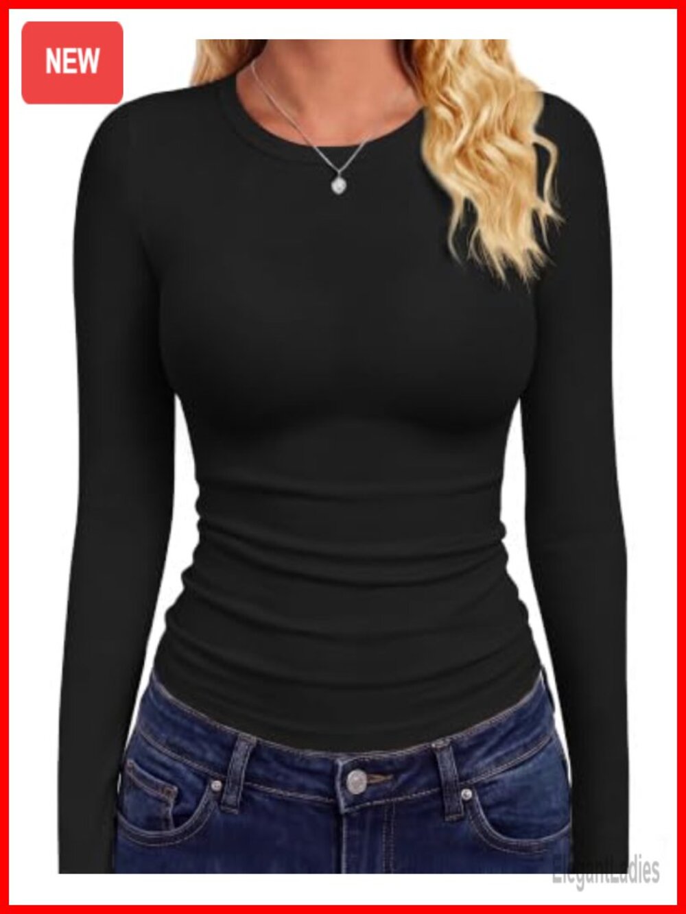 GAYHAY Women's Fitted Long Sleeve Crew Neck T-Shirt Slim Fit Basic Top
